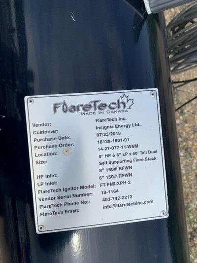 8" x 60' FlareTech Free Standing Flare Stack, dual 8" and 6", FT-PMI-XPH-2 ignition, 2018 - Image 4