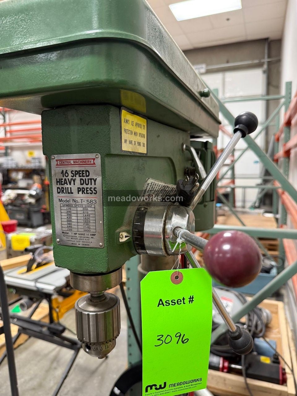 Central Machinery #T-583, 16-Speed Floor Drill Press, 1 HP, 3800 RPM, 110 Volt, 1989 - Image 4