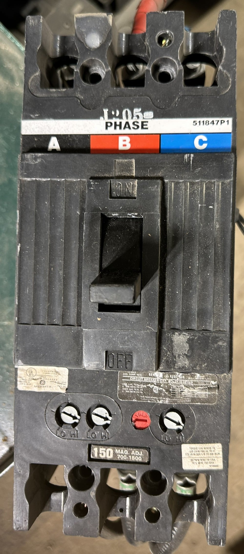 General Electric, TYPE TFJ Series, Thermal-Magnetic Adjustable Trip, 3-Pole, 150A Frame, 600VAC/250VDC Max. - Image 4