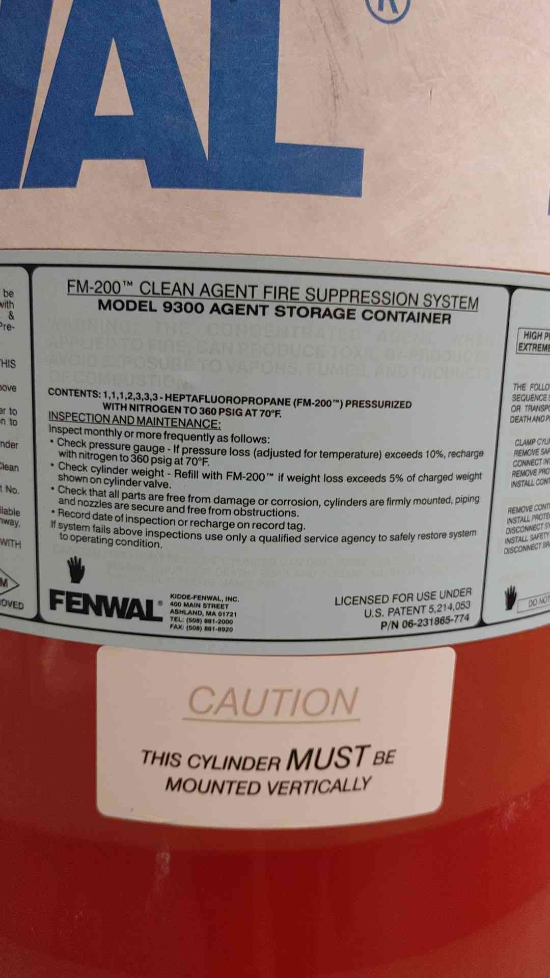 289 lbs. Fenwal, FM-200 agent, fire suppression - Image 2