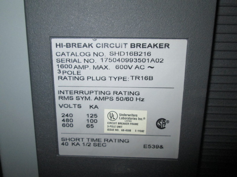 1600 Amps, General Electric, SHD16B216, 3P, 600V., MVT PM B216LSI trip, shunt, bell alarm, electrically - Image 3