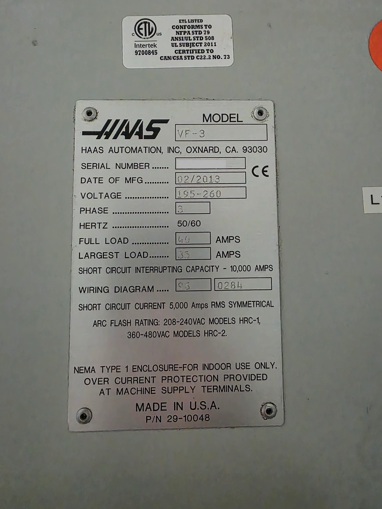 Haas #VF-3, CNC Vertical Machining Center, 40" X, 20" Y, 25" Z, 8100 RPM, CAT 40, 24 automatic tool changer - Image 7