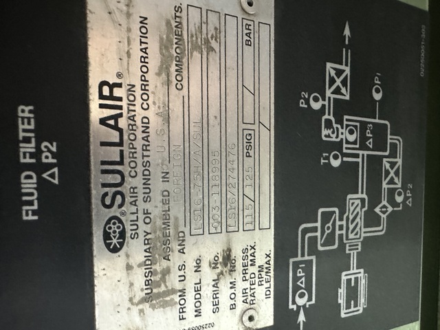 125 psig, Sullair #LS16-75H/A/SUL, Rotary Screw Air Compressor, 75 HP, air cooled, 480 Volt, 1995 - Image 3