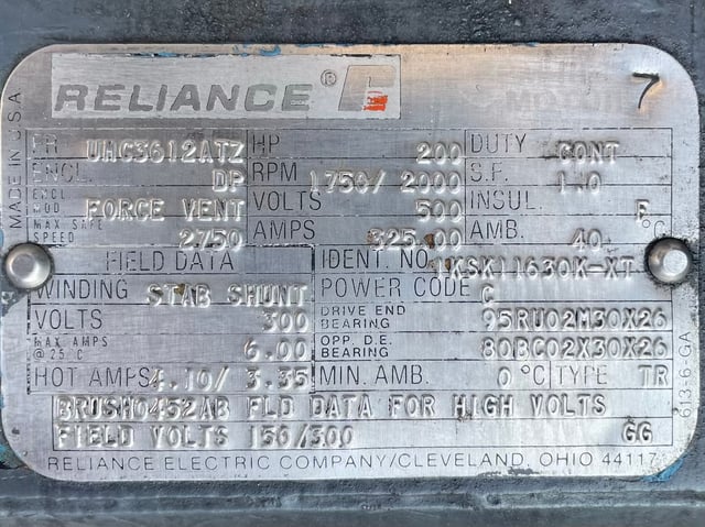 200 HP 1800 RPM Reliance, Frame UMC3612ATZ, DPFVBB, 500 VA, 300/150 VF - Image 5