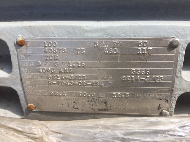 100 HP 3555 RPM U.S. Motors, Frame 405TS, TEFC, BB, 460 Volts - Image 2