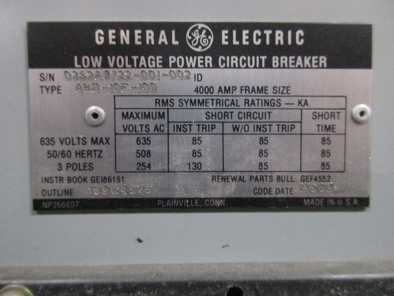 4000 Amps, General Electric, akr- 10f-100, electrically operated, drawout - Image 2