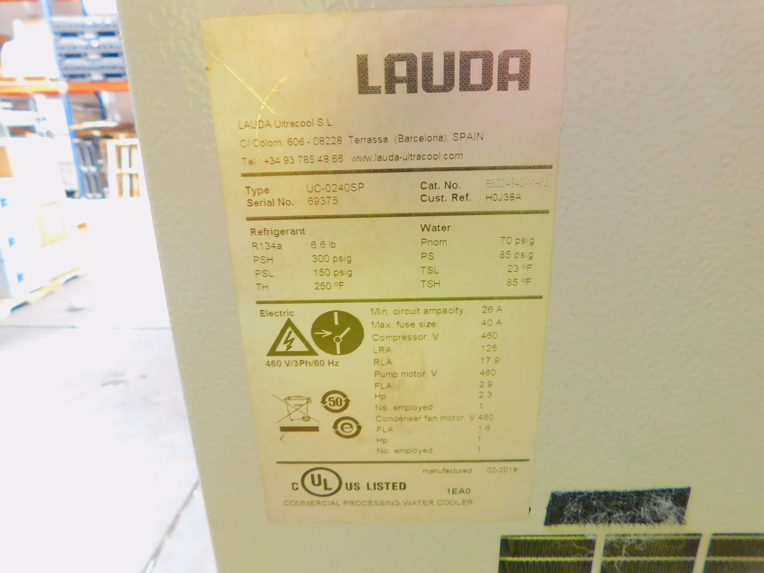 6.8 Ton, Lauda #UC-0240SP, air cooled recirculating chiller, 24 KW, 480 V., 3 Ph. - Image 7