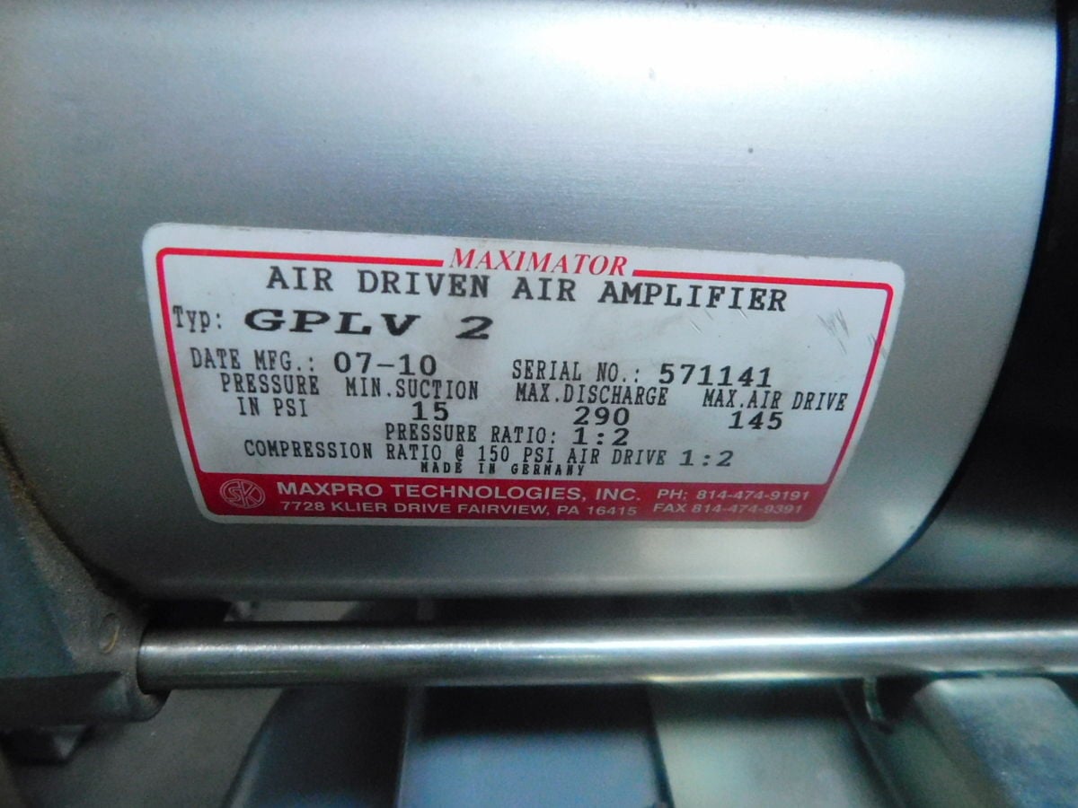 290 psi, Maxpro Technologies #GPLV-2, air driven air amplifier, 2:1 ratio, 30 gallon tank - Image 6
