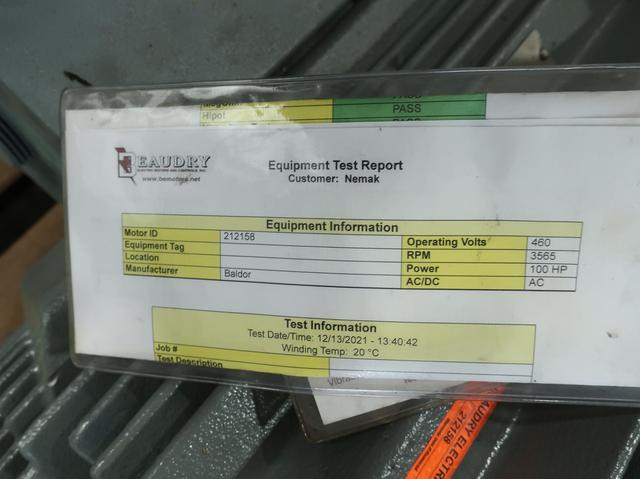 100 HP 3565 RPM Baldor #ECP4402T-4, Frame 405TS, 230/460 Volts, 3 phase, 60 Hz., AC Induction Motor - Image 6