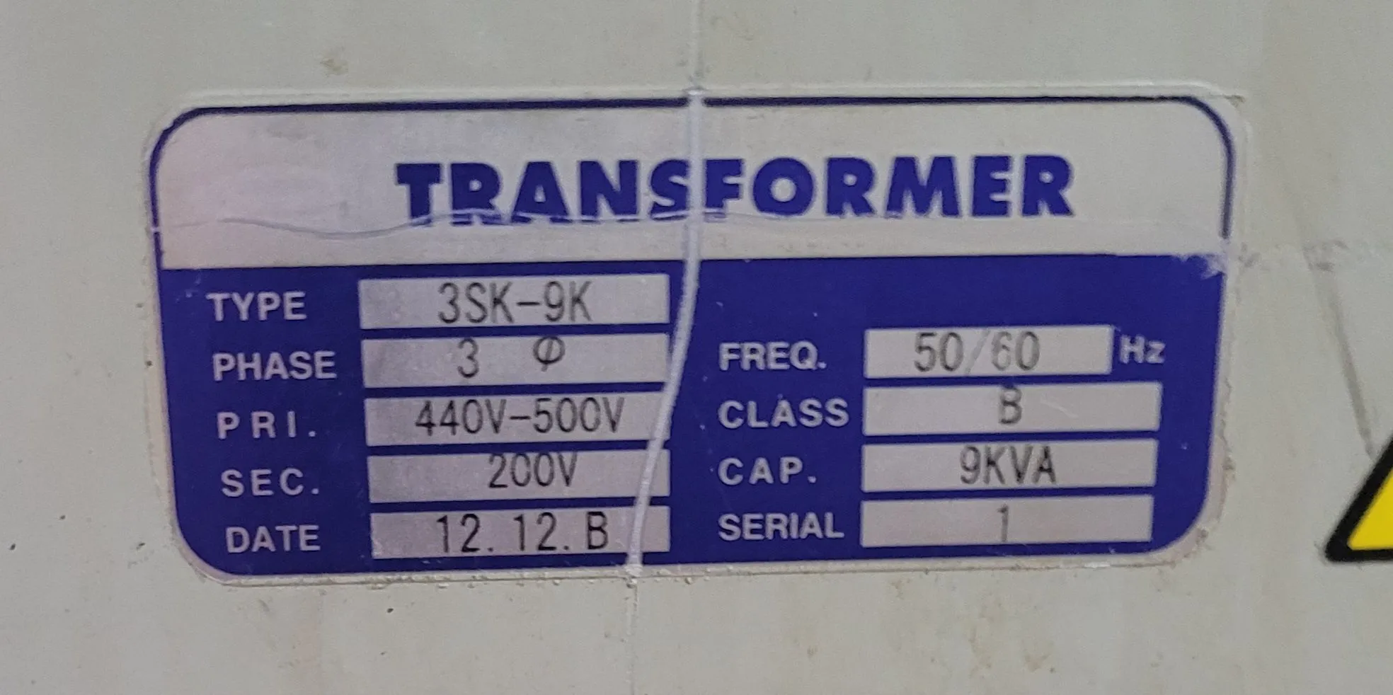 9 KVA 440 Primary, 200 Secondary, Swallow #3SK-9K, Dry Type Step Down Transformer, 3 Phase, 50/60 Hz., 2012 - Image 5