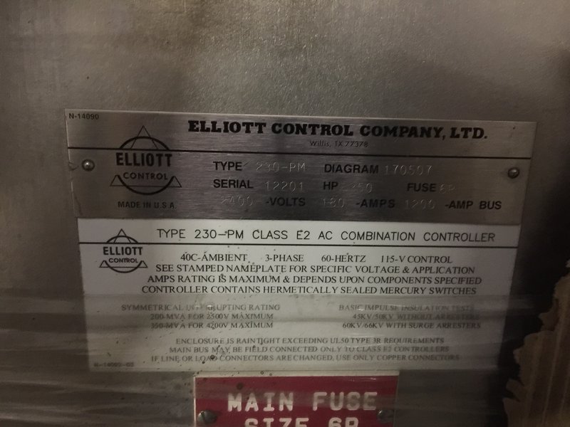 350 HP Elliott, type 230-PM, 2400 Volts, 180A 1200 AMP Bus, brand new - Image 2