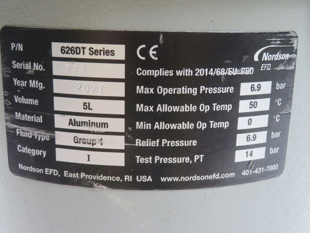 1 Gallon Nordson EFD #626DT, Stainless Steel Fluid Reservoir Pressure Tank, Analog Gauge, 5 Liter - Image 6