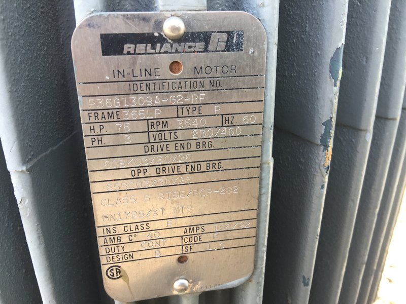75 HP 3540 RPM Reliance, Frame 365LP, TEFC, VSS, vertical solid shaft, 230/460 Volts - Image 2