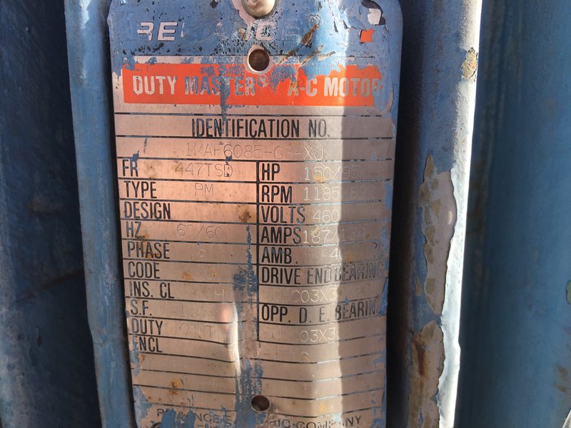 150/95 HP 1185/892 RPM Reliance, Frame 447TSD, TEFC, VSS, vertical solid shaft, 460 Volts - Image 2