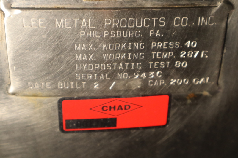 200 gallon Lee Metal Products, Stainless Steel Jacketed Process Tank, 64" overall height x 36" diameter, 40 - Image 5