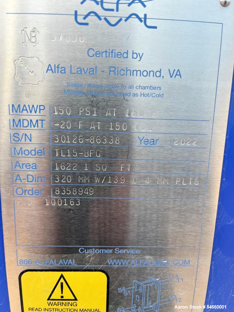 1,622.1 sq.ft., Alfa-Laval #TL15-BFG, Gasketed Plate Heat Exchanger, 139 plates, 150 psi @ 150°F, ASME - Image 4