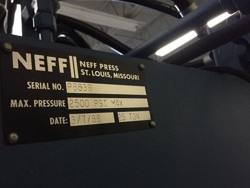 25 Ton, Neff, C-frame down-acting hydraulic press, 6" stroke, 12" daylight, 8" throat, 22.5" x 12.5" bed - Image 6
