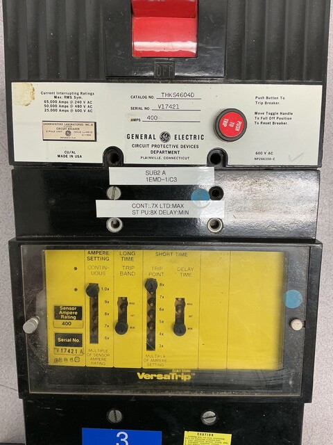 400 Amps, General Electric, THKS4604D, circuit breaker with Solid State Versa trip, 3-pole, 600 VAC - Image 2