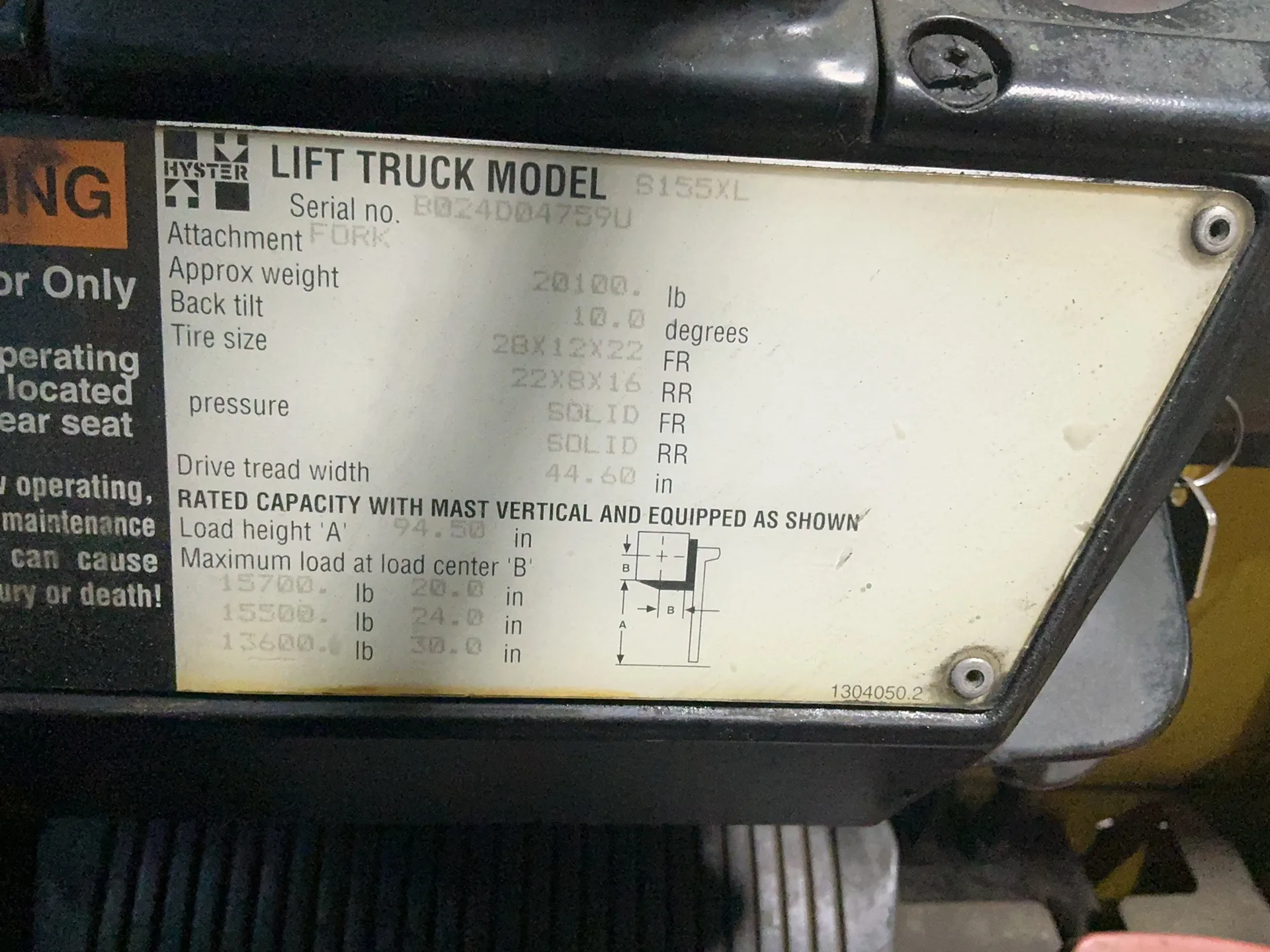 15700 lb. Hyster #S155XL, Propane Forklift, 86" mast height, 6" x 60" forks, 48,897 hours - Image 6