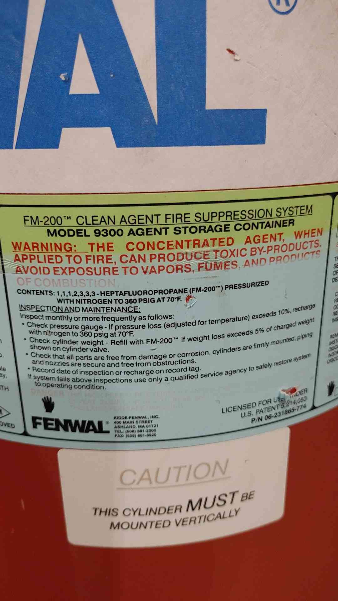 199 lbs. Fenwal, Fire Suppression System, FM-200 Agent, 111 lbs. agent - Image 2