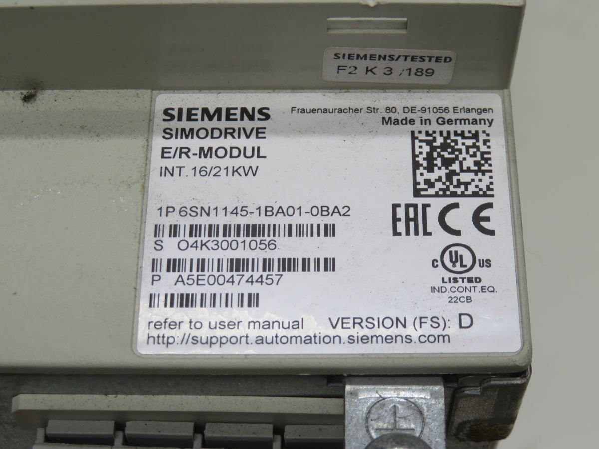 16/21 KW Siemens #6SN1145-1BA01-0BA2, Simodrive Regen Module, Internal Cooling, Mains Contactor - Image 3