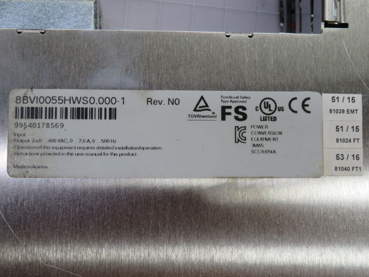 B & R #8BVI0055HWS0.000-1, 1 Axis Inverter Module, 7.6 Amp, 0-480 Volts, 0-500 Hz. Output - Image 4