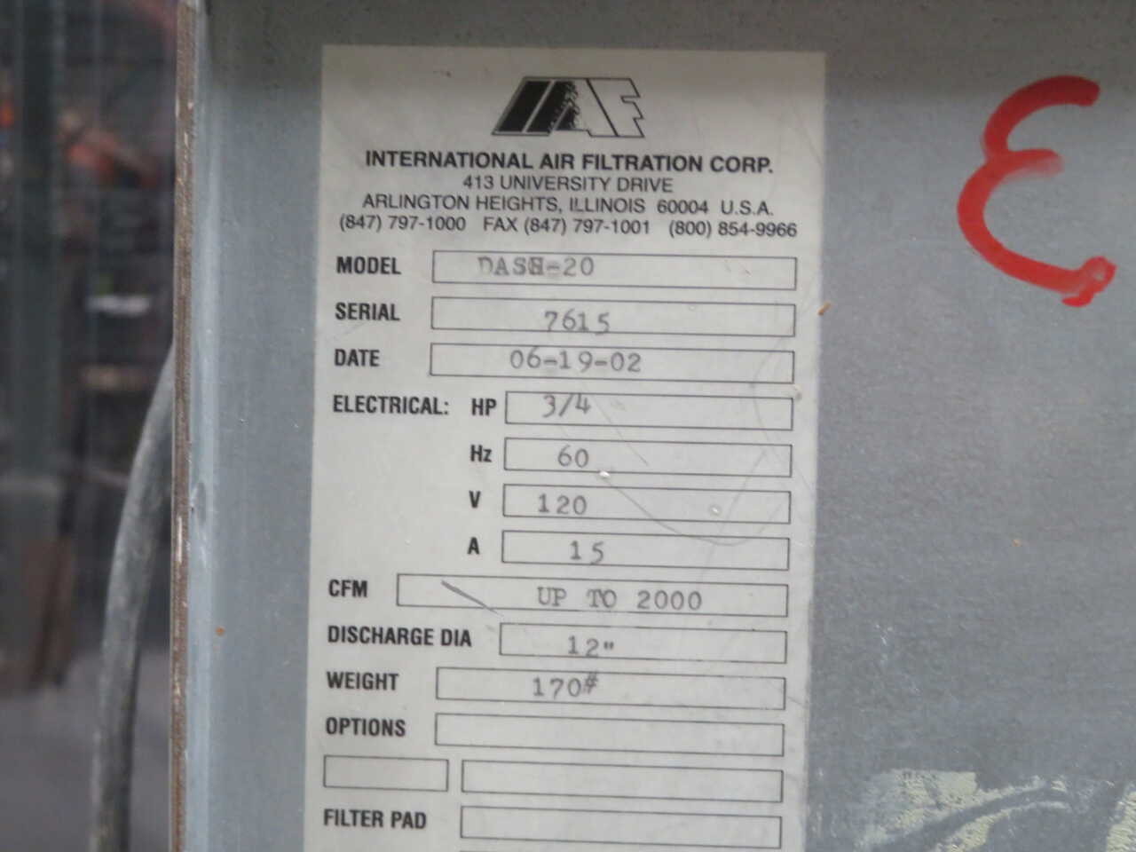 International Air Filtration #DASH-20, Portable HEPA Air Filtration/Negative Air Machine - Image 10