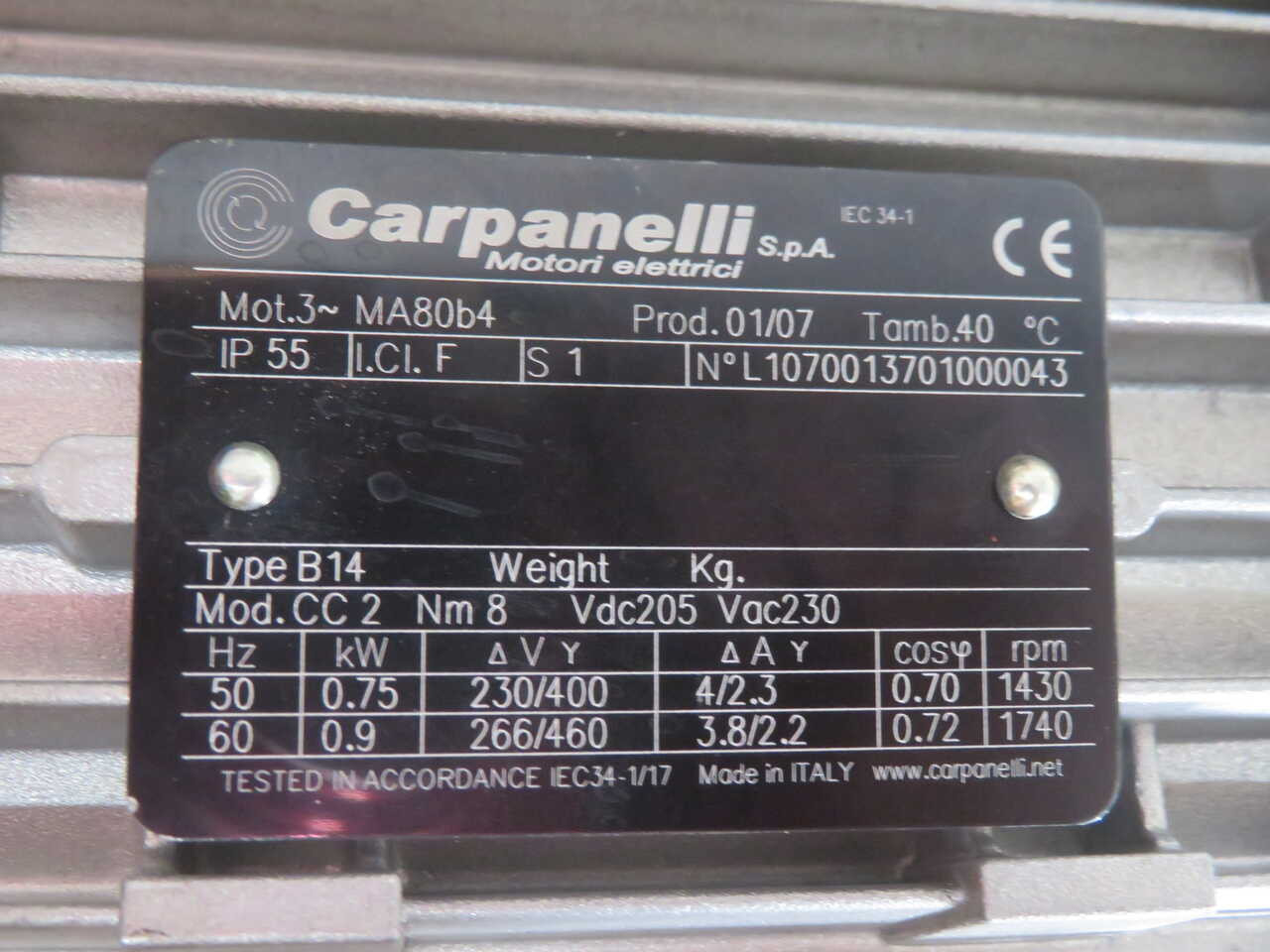 Carpanelli #MA80B4, Motorized Worm Gear Jack System, VF49, P80B14 - Image 10