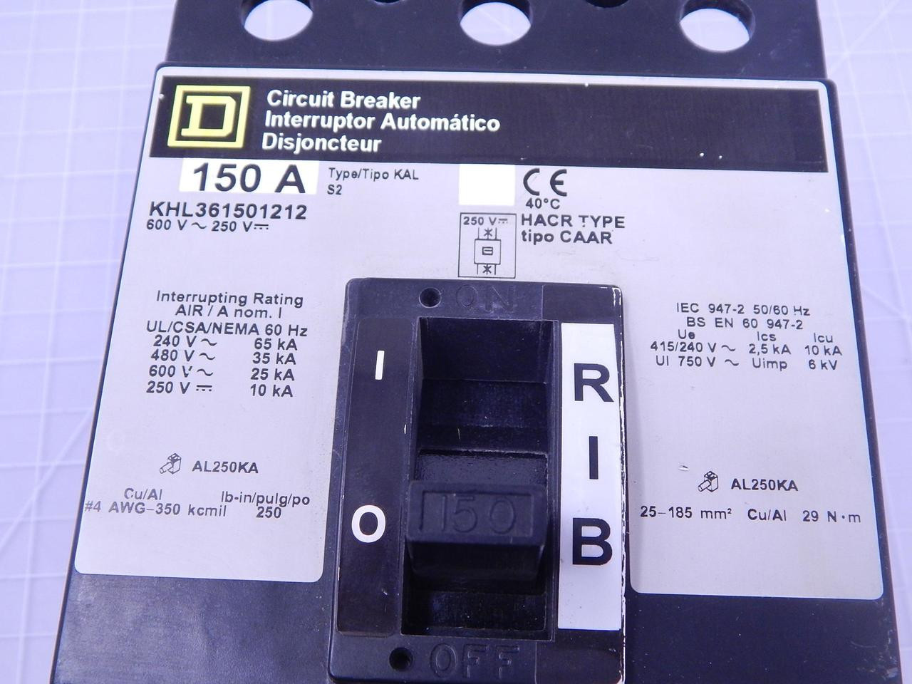 150 Amp, Square D #KHL361501212, Thermal-Magnetic Circuit Breaker, 3 Pole, 600 Volts - Image 4