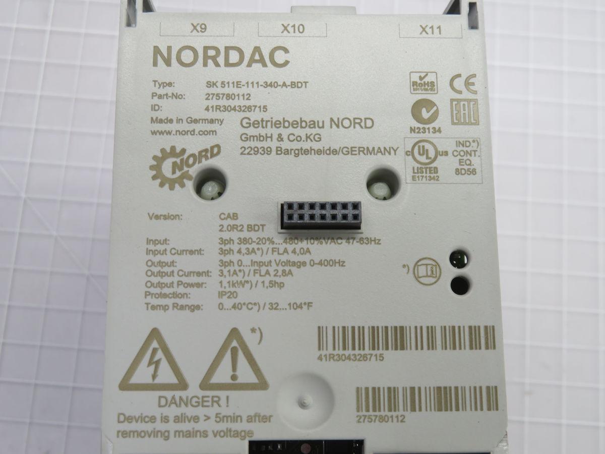 1.5 HP Nord #275780112, sk 511e-111-340-a-bdt inverter driv, 1.1 KW, 380-480 Volts, 3 phase - Image 1