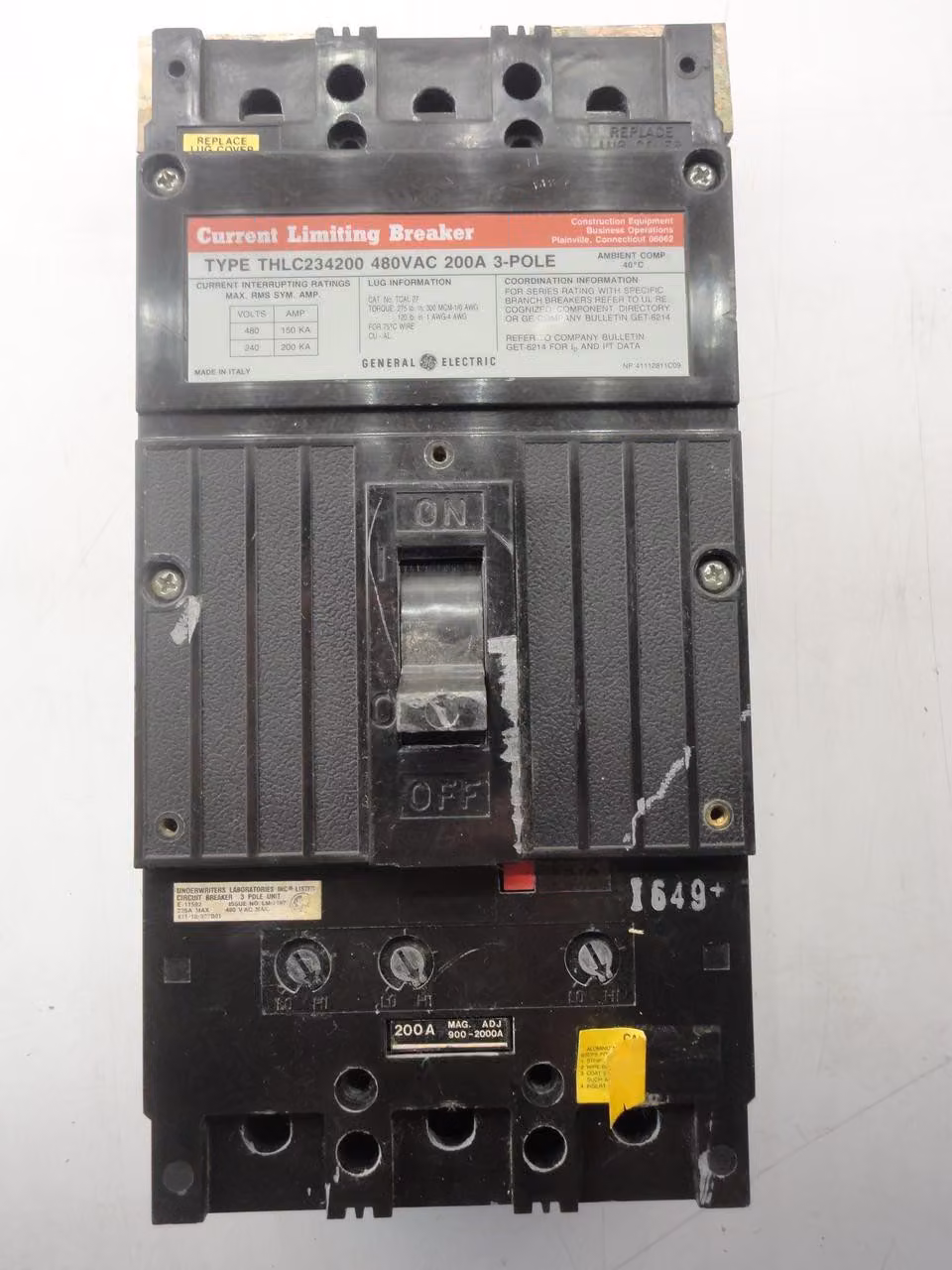 200 Amp, General Electric #THLC234200, Molded Case Circuit Breaker 3 Pole 480 Volts AC - Image 2