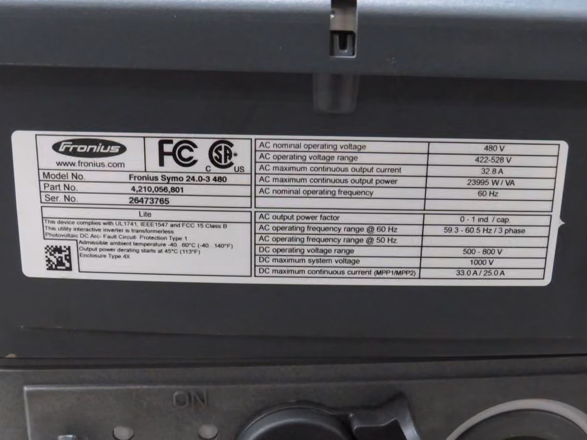 Fronius #Symo-24.0-3-480, Inverter, AS IS - Image 8
