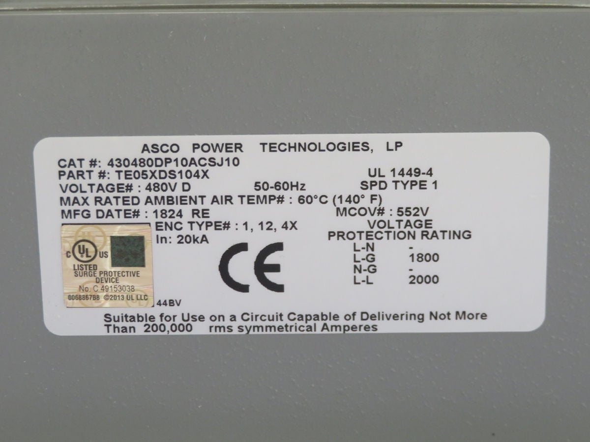ASCO #430480DP10ACSJ10, Surge Suppressor, TE05XDS104X - Image 3