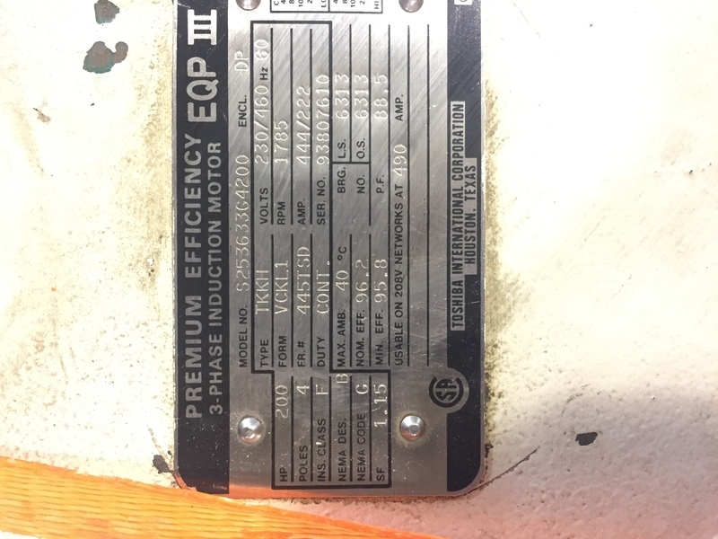 200 HP 1785 RPM Toshiba, Frame 445TSD, ODP, 444/222 amp, 230/460 Volts (2 available) - Image 2