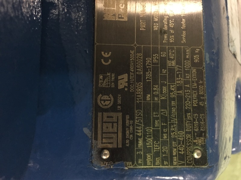 150 HP 1790 RPM Weg, Frame 444/5TSD, 183/177 amp, 440/460 Volts - Image 2