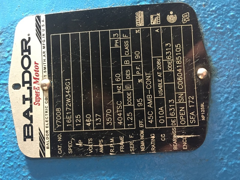 125 HP 3570 RPM Baldor, Frame 404TSC, ODP, 137 amp, 460 Volts (3 available) - Image 2