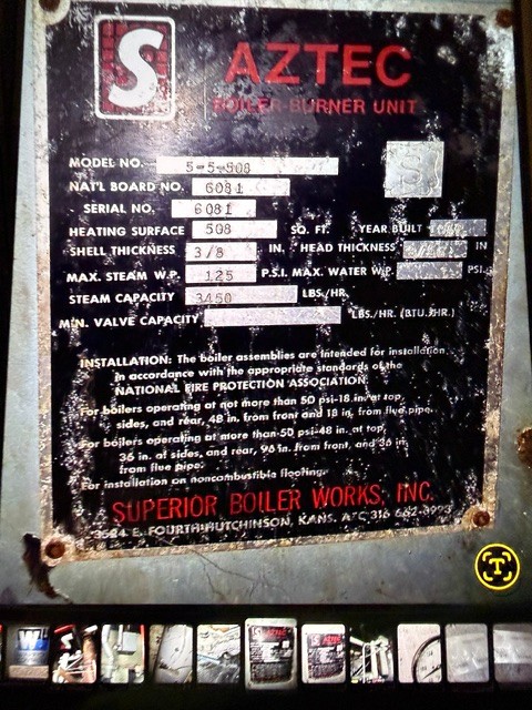 100 HP Superior Boiler Works #5-5-508, Fire tube boiler, steam 3450 lbs per hr., 125psi, NG/ #2 oil - Image 6