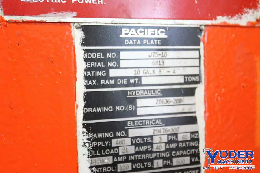 75 Ton, Pacific, 10' overall, 7" stroke, 13" open height, 15 HP, s/n #6813, #68381 - Image 6