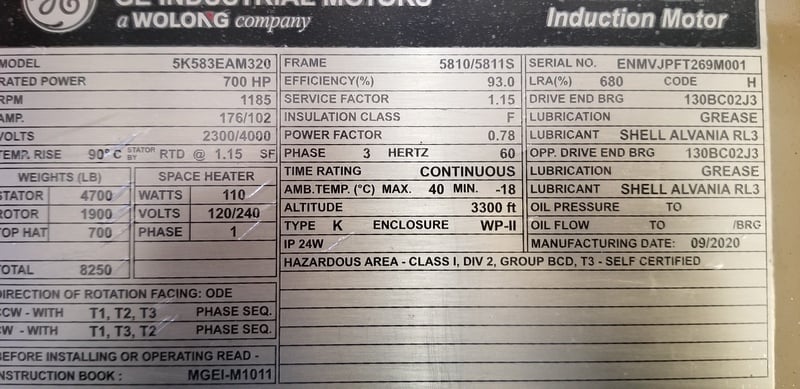 700 HP 1200 RPM General Electric, Frame 5810/11S-8210S/11S, weather protected enclosure type 2, BB, new - Image 1