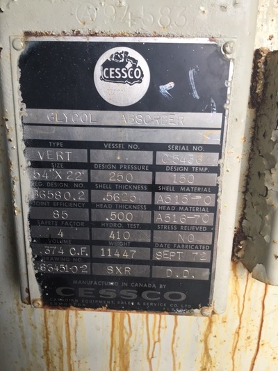 54" x 22' Cessco / Silverado, sweetening skid, 250 psi, 1972 - Image 6