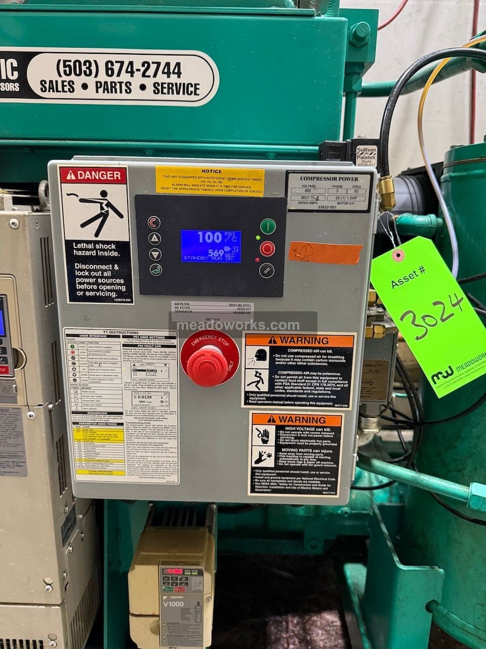 125 psig, Sullivan Palatek #50UD-VFD, Rotary Screw Air Compressor, 50 HP, 56 amps, Yaskawa A1000 variable - Image 3