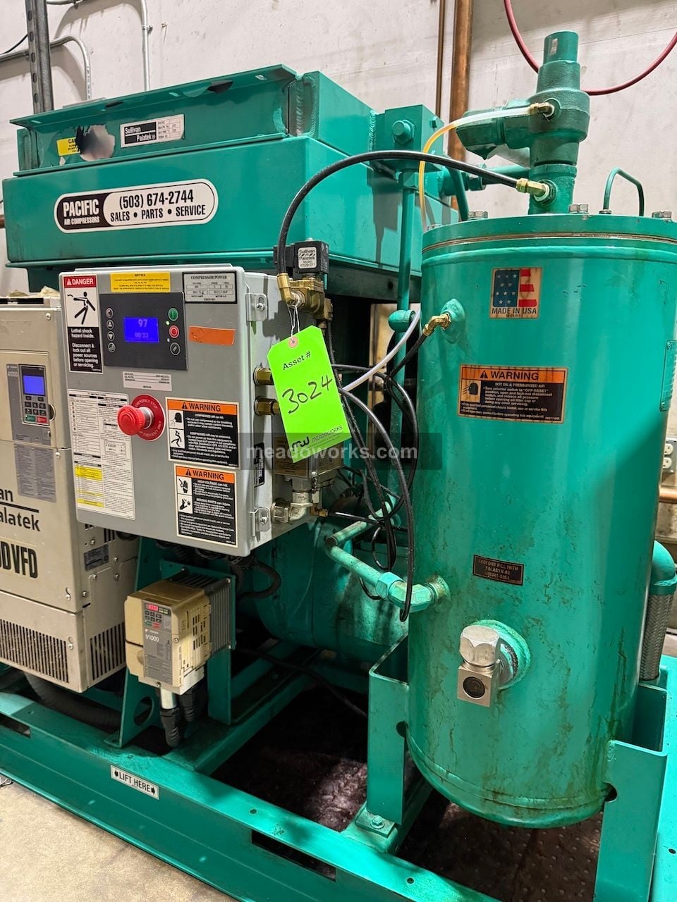 125 psig, Sullivan Palatek #50UD-VFD, Rotary Screw Air Compressor, 50 HP, 56 amps, Yaskawa A1000 variable - Image 5
