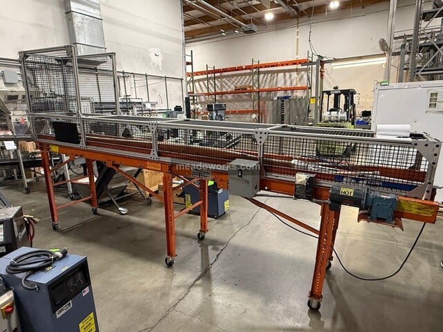 EMI, Belt Conveyor, aluminum extrusion frame, wire mesh side & hood guarding, telescoping legs on casters - Image 2