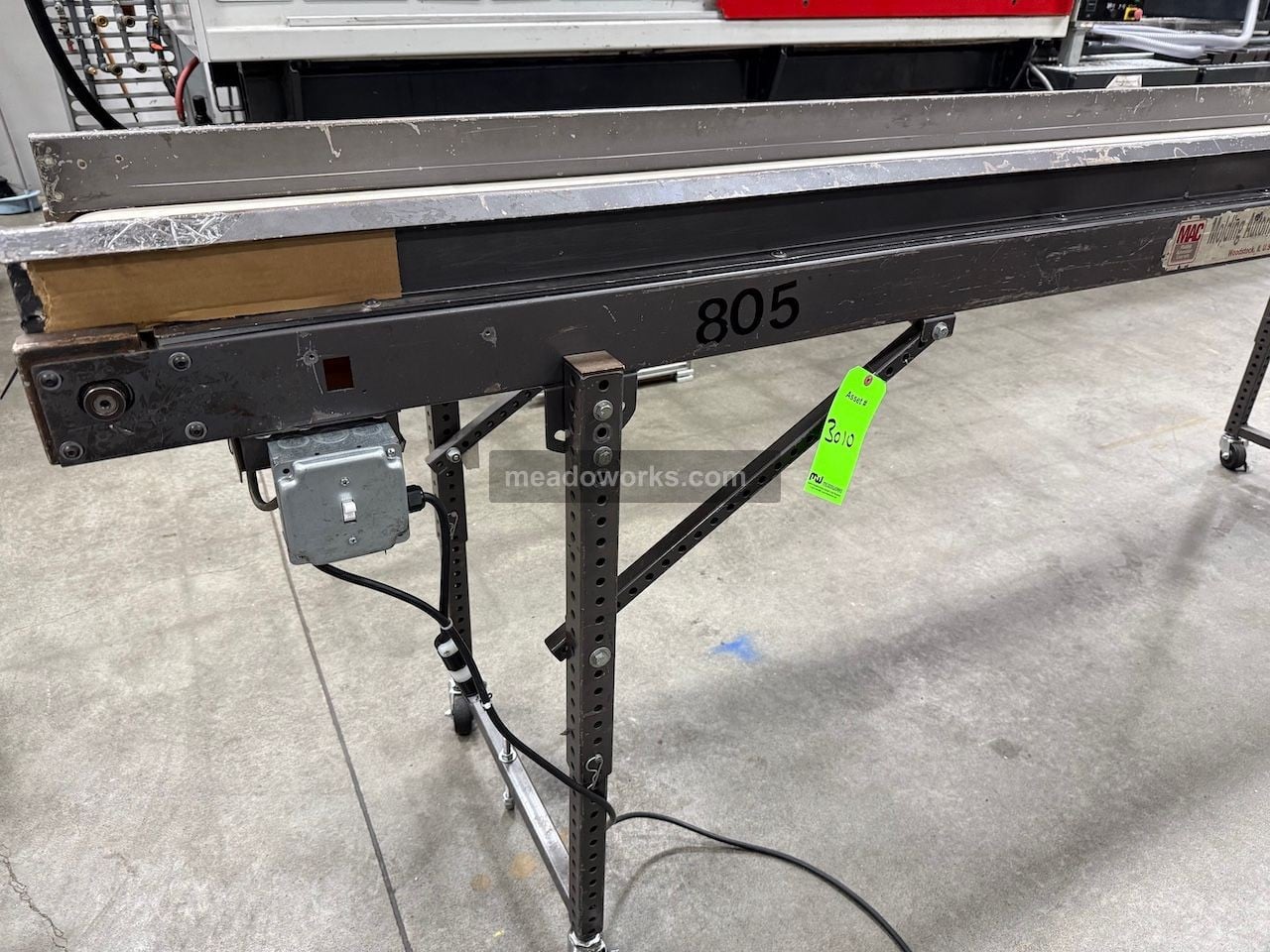 MAC, Portable Belt Conveyor, adjustable-height legs on casters, end drive w/local toggle switch, (2 available) - Image 2