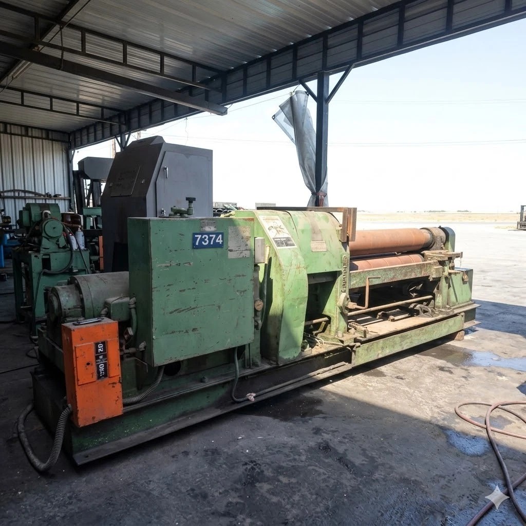 4' x 5/8" Webb #6L, Initial Pinch Plate Roll, pneumatic air operated drop end, power roll adjustment, gearbox - Image 1