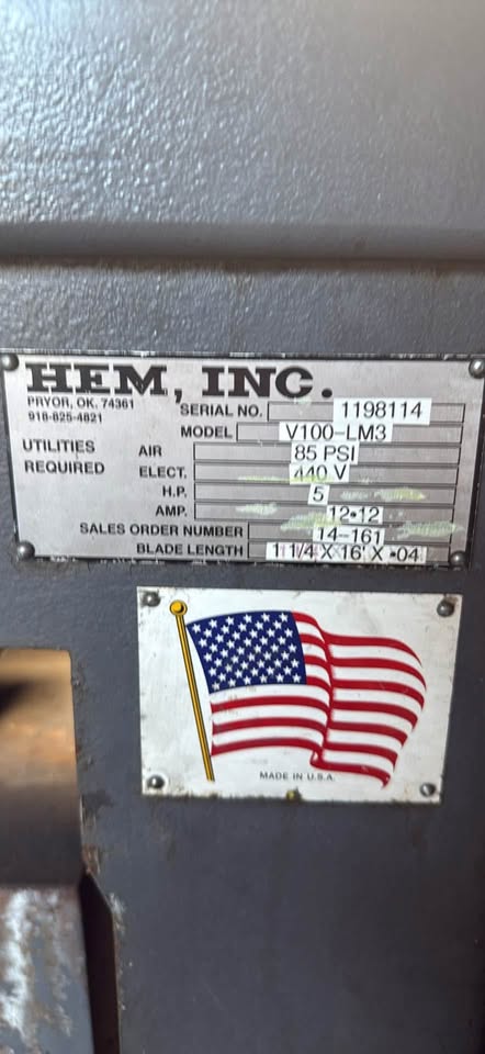 18" x 22" HEM #V100-LM3, Vertical Tilt-Frame Band Saw, 18" x 15" @ 45&deg; miter, 15' x 1.25" x .042" blade - Image 6