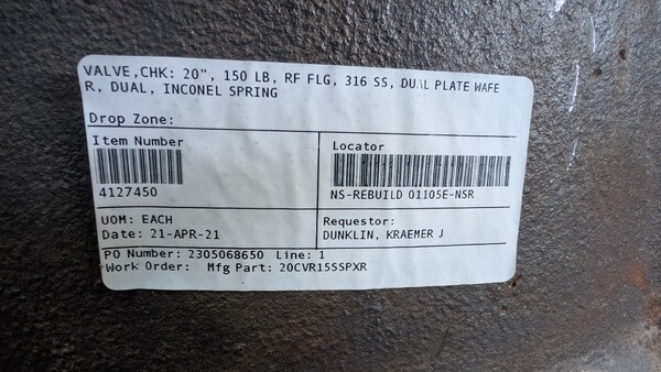 20" Pro-Quip #20CVR15SSPXR, Dual Plate Wafer Check Valve, 150#, CF3 304L Stainless Steel, Rebuilt - Image 6