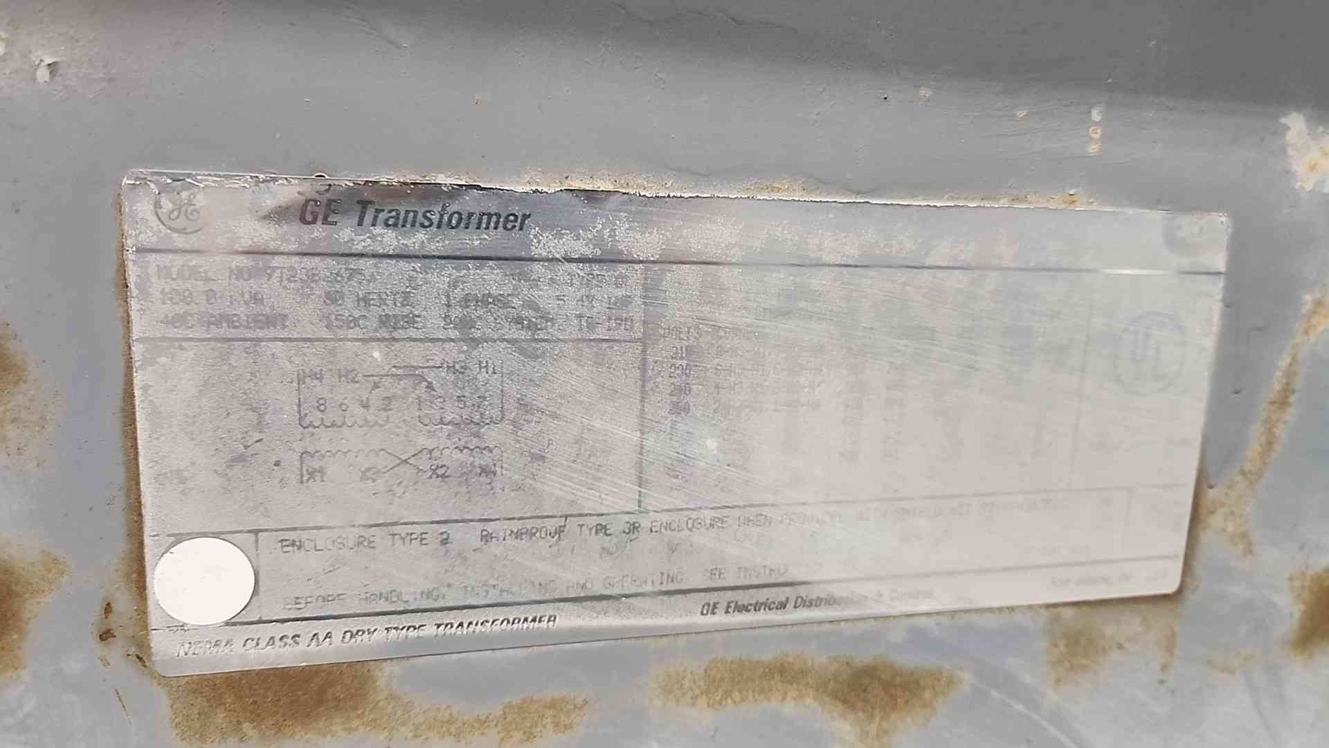 100 KVA 240x480 Primary, 120/240 Secondary, General Electric #9T23B3675, Dry Type Transformer, 1 Phase (2 - Image 3