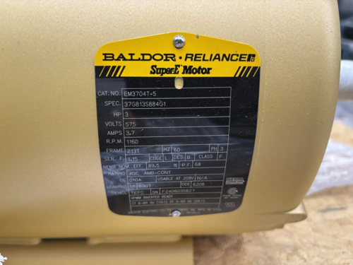 3 HP 1160 RPM Baldor Reliance #EM3704T-5, Super E electric motor, 575 v. - Image 5