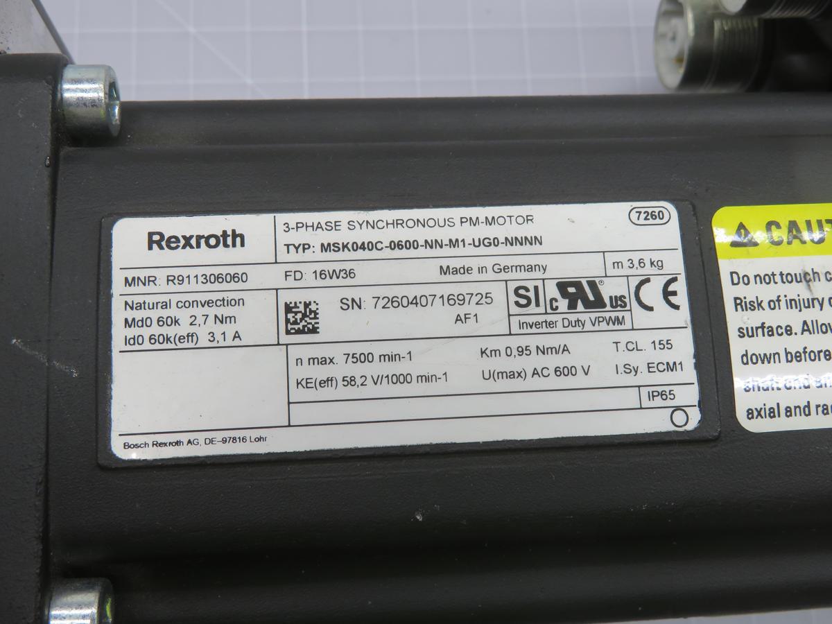 Rexroth #MSK040C-0600-NN-M1-UGO-NNNN, Servo Motor, 2.7 Nm, 600 Volts - Image 1